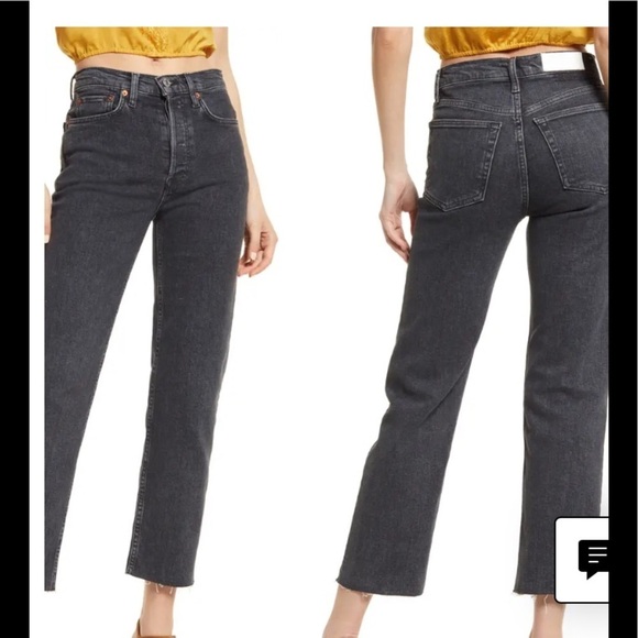 'RE/DONE 70s High Waist Raw Hem Stovepipe Jeans E. - Picture 12 of 16